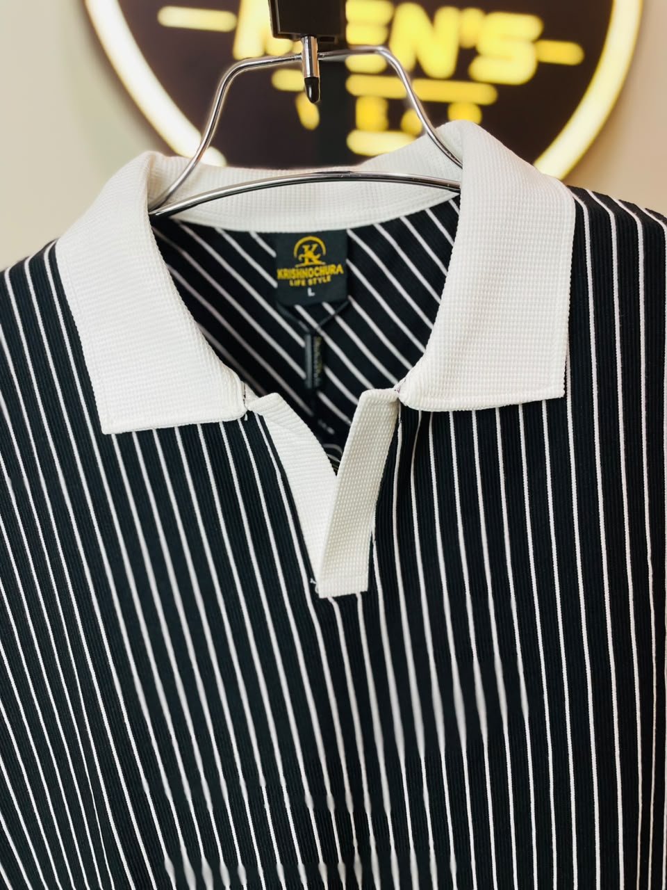 Krishnochura Black & White Striped Polo - Image 2