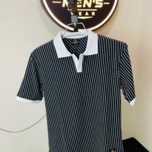 Krishnochura Black & White Striped Polo